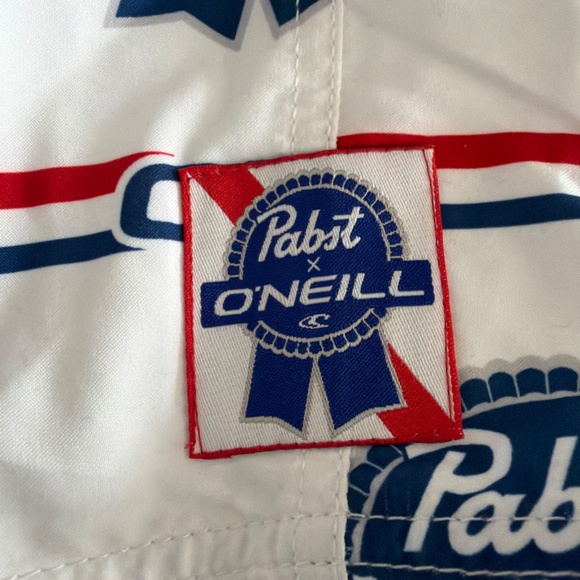 Pabst Blue Ribbon O'Neill Board Shorts Men's 34 Medium Red White Blue Swim - Picture 4 of 7